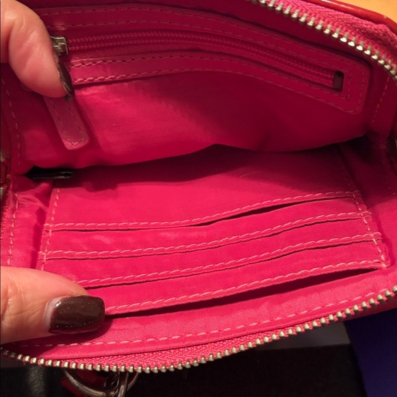 Coach Poppy Red and Pink Wristlet with Silver Logo - Picture 4 of 5